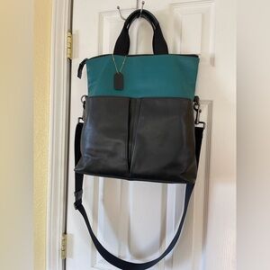 Coach Black and Teal Messenger Bag-UNISEX